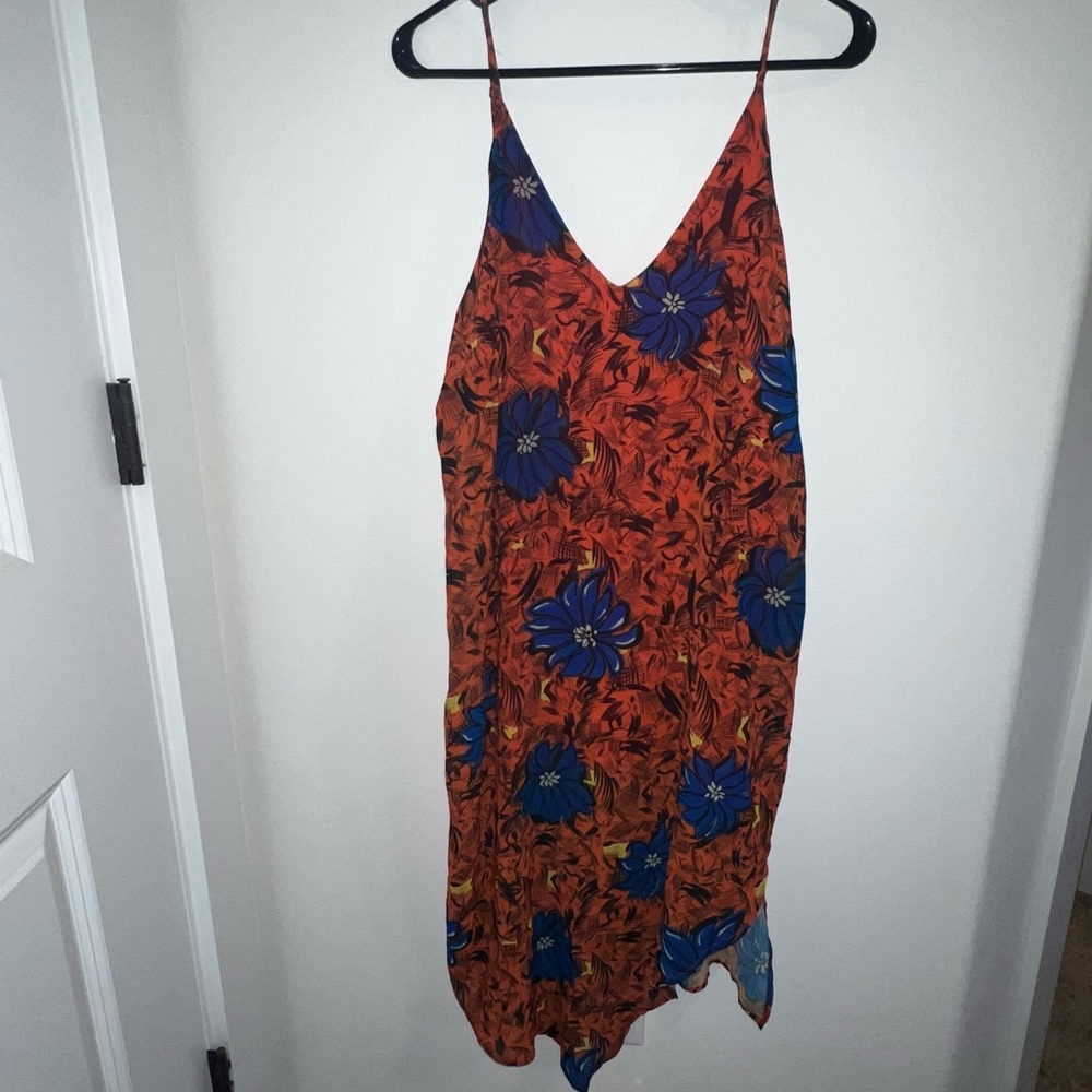 Zara Orange/Blue Floral Spaghetti Strap Dress